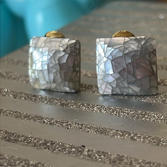 ABALONE CRACKLED PUFFED EARRINGS - Picture 5 of 6